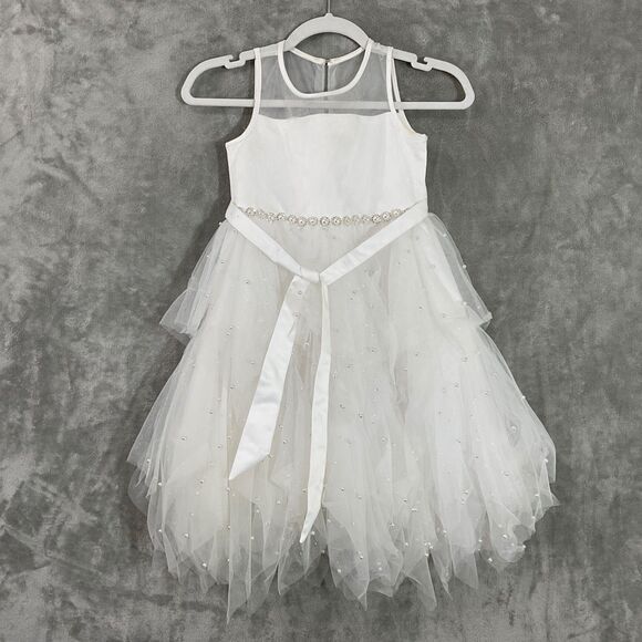 American Princess Girls 7 Fancy Special Occasion Dress White Beaded tulle Fairy - Picture 1 of 9